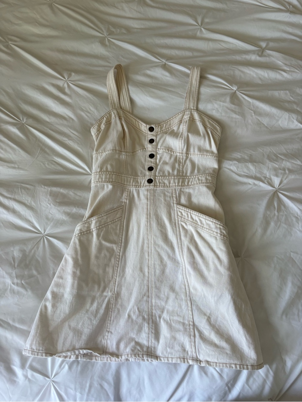 Japna Cream Mini Dress with Button Front